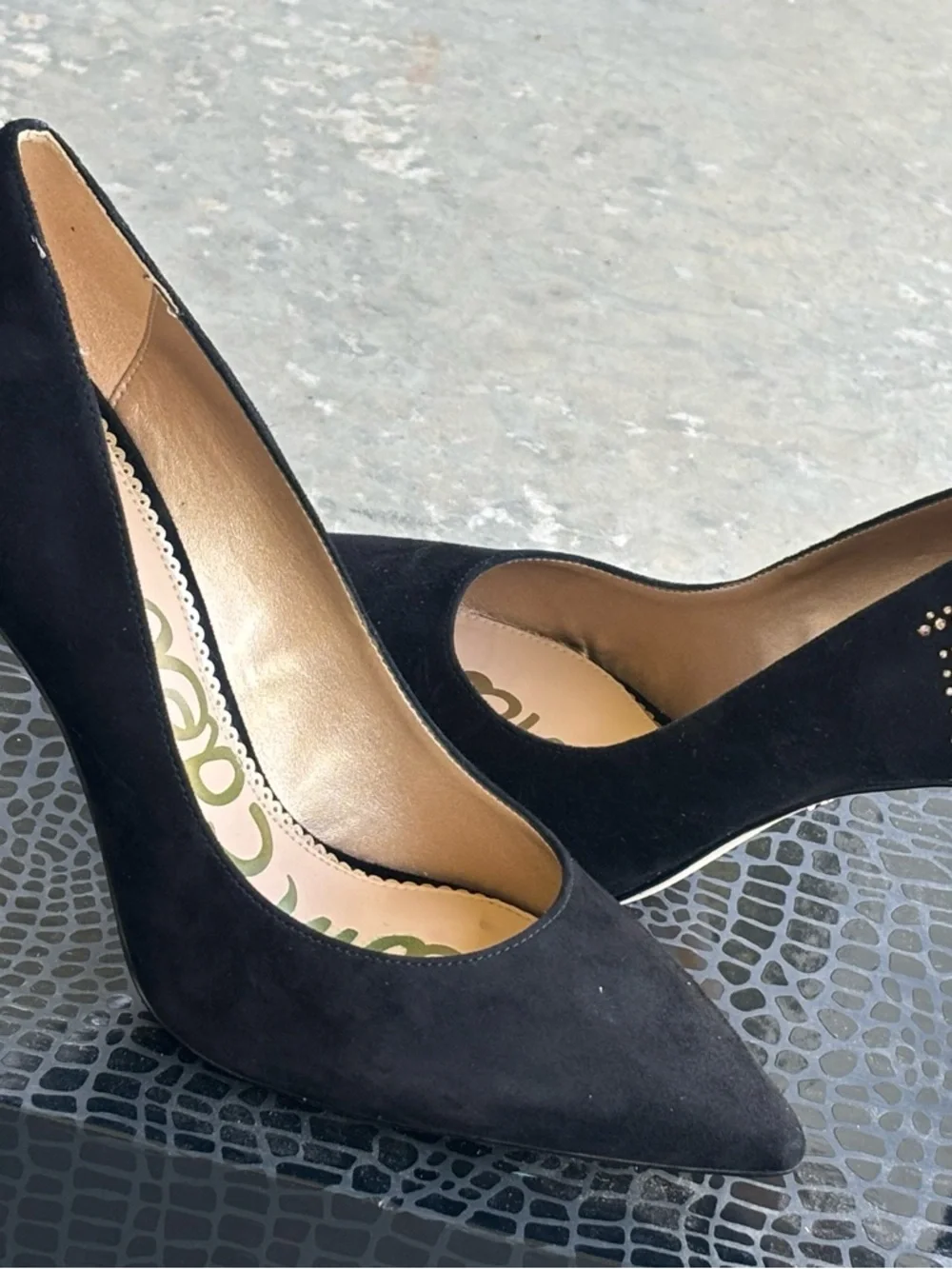 Sam Edelman Black Suede Pointed Toe Stiletto Pumps - Picture 3 of 4